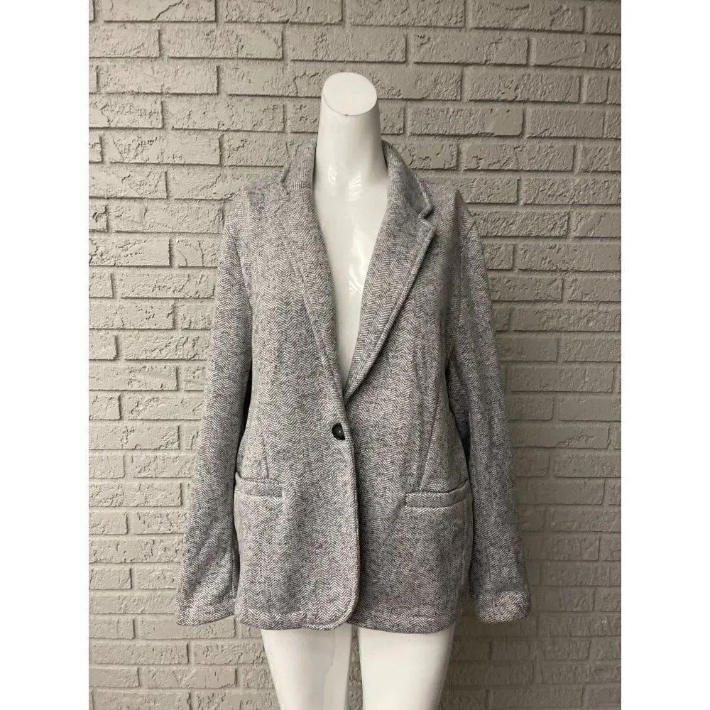 Lands End Women Gray One Button Chevron Pattern Jacket Size L